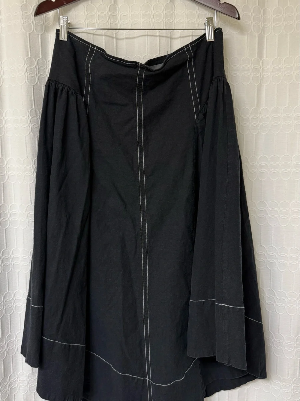 Anthropologie Black A-Line Midi Skirt with White Topstitching